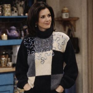 VTG 90s Monica Geller Friends Style Angora Lambswool Sequin Colorblock Sweater M
